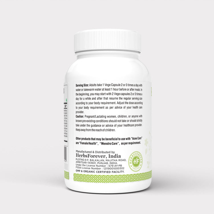 Herbsforever Acne Clear ACNIL | Natural Herbal Supplement for Clear Skin, Healthy Complexion | Control Face Pimples & Oil Balance | 90 Veg Capsules, 800mg Each | Ayurvedic Formula