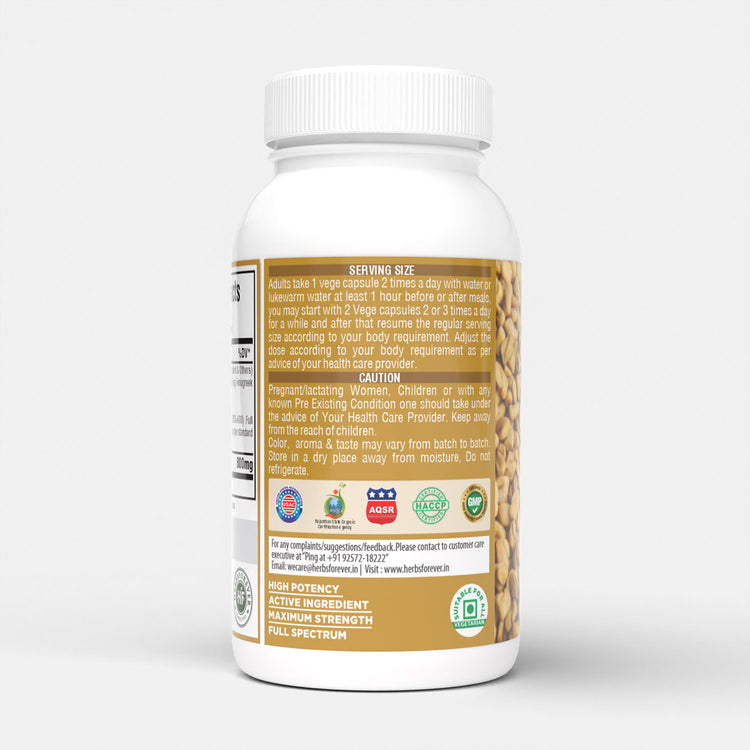 Herbsforever Fenugreek Capsules Trigonella Foenum-Graecum Saponin 30% Nutritional Supplements for Detoxification 60 Vege Capsules 800mg Each