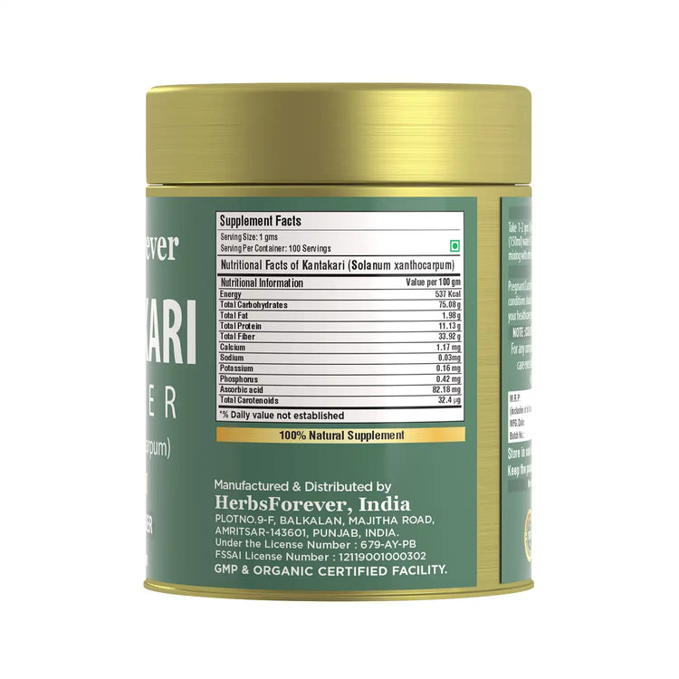 HerbsForever Kantakari Powder Solanum Xanthocarpum Indian Nightshade Liver Tonic Non GMO, Organic, Vegan 100 GMS