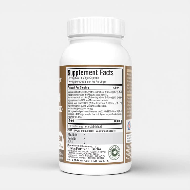 Herbsforever Mucuna Pruriens Capsules 60 Vege Capsules 800 Mg Each