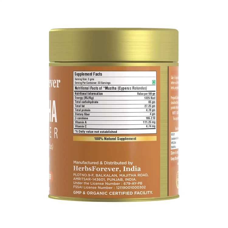 HerbsForever Mustha Powder | Promotes Gut & Digestive Health – Helps in Hair Growth – Non GMO, Vegan – 100 gms