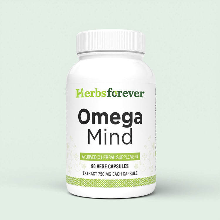 Herbsforever Omega Mind Capsules | Herbal Brain & Memory Support Supplement | Natural Focus & Clarity – 750 Mg Each Vegetarian Capsules | Daily Wellness Formula