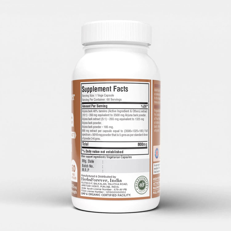 Herbsforever Arjuna Terminalia Arjuna Traditional Wellness Supplement 60 Vege Capsules | 800mg