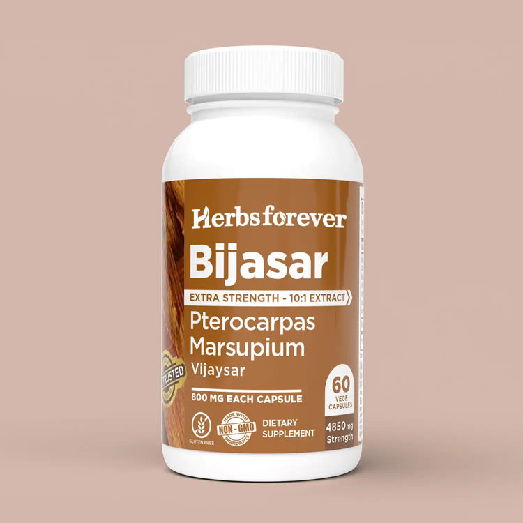 HerbsForever Bijasar Capsules | Pterocarpus Marsupium Extract | Ayurvedic Herbal Supplement for Wellness | 800mg | 60 Vegan Capsules | Non-GMO, Gluten-Free