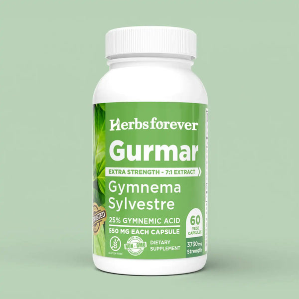 Herbsforever Gurmar Capsules | Gymnema Sylvestre Herbal Supplement | 7:1 Concentrated Extract | Supports Healthy Lifestyle | 60 Veg Capsules|550 mg EACH | Non-GMO & Vegan