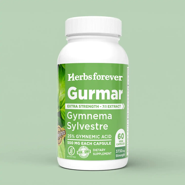 Herbsforever Gurmar Capsules | Gymnema Sylvestre Herbal Supplement | 7:1 Concentrated Extract | Supports Healthy Lifestyle | 60 Veg Capsules|550 mg EACH | Non-GMO & Vegan