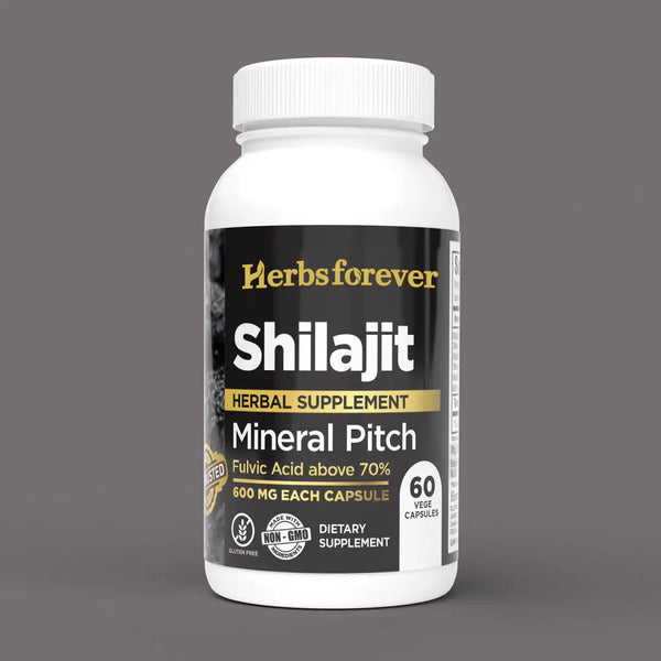 Herbsforever Shilajit Capsules | Premium Mineral Pitch with 76.27% Fulvic Acid | Natural Energy & Stamina Booster – 60 Veg Capsules, 600mg Each | Authentic & Pure Formula