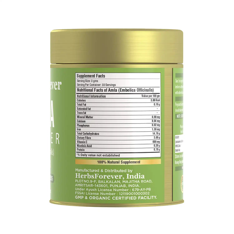 HerbsForever Amla Powder | Emblica officinalis, Vitamin C & Antioxidants, Supports Healthy Immunity, Non-GMO, Vegan, 100 GMS | Natural Superfood for Daily Wellness