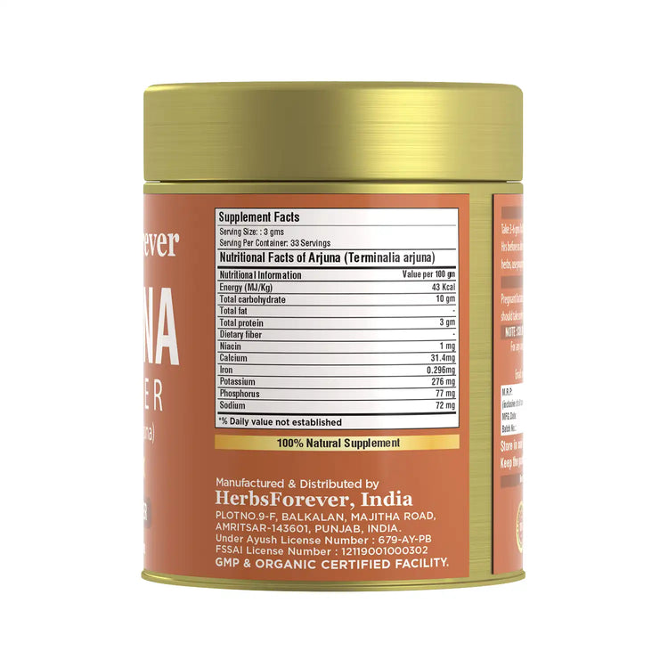 HerbsForever Arjuna Powder Terminalia Arjuna Non GMO, Vegan 100 GMS
