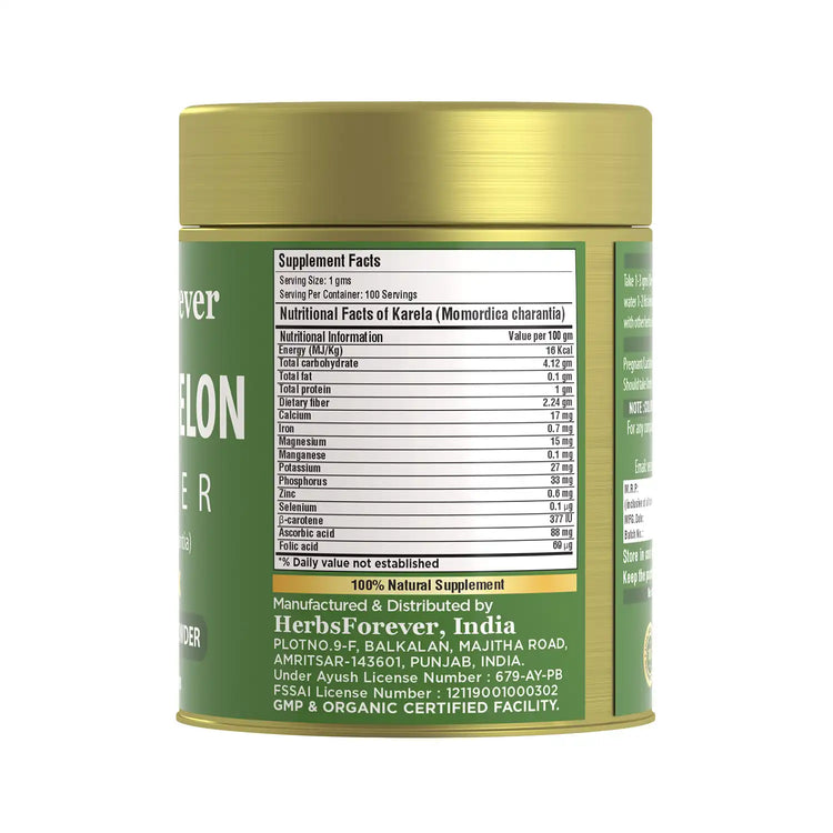 HerbsForever Bitter Melon Powder (Karela Powder) | Rich in Vitamin C, Non-GMO | Natural Superfood for Overall Wellness, 100% Pure, Plant-Based Vegan, 100 GMS