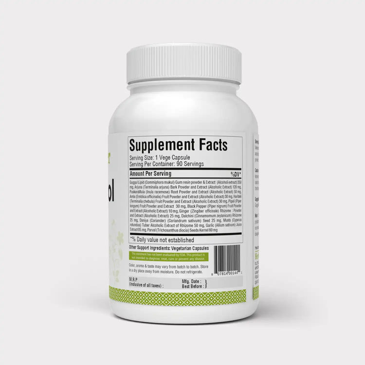 HerbsForever Cholesterol Care,  Triglyceride &  Heart - Guggulipid, Arjuna, Cinnamon, Garlic , Turmeric, Garcinia, Amla, plus Potent Ayurvedic Herbs Extracts. 90 Veg Capsules, 810mg Antioxidant.