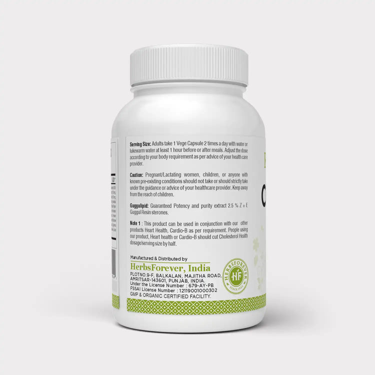 HerbsForever Cholesterol Care,  Triglyceride &  Heart - Guggulipid, Arjuna, Cinnamon, Garlic , Turmeric, Garcinia, Amla, plus Potent Ayurvedic Herbs Extracts. 90 Veg Capsules, 810mg Antioxidant.