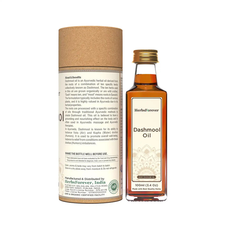 Herbsforever Dashmula Oil | Ayurvedic Massage Oil for Vata Balance, Non-GMO | Vegan, Natural Herbal Formula, Soothes & Nourishes Skin | Traditional Remedy,   (100 ml)