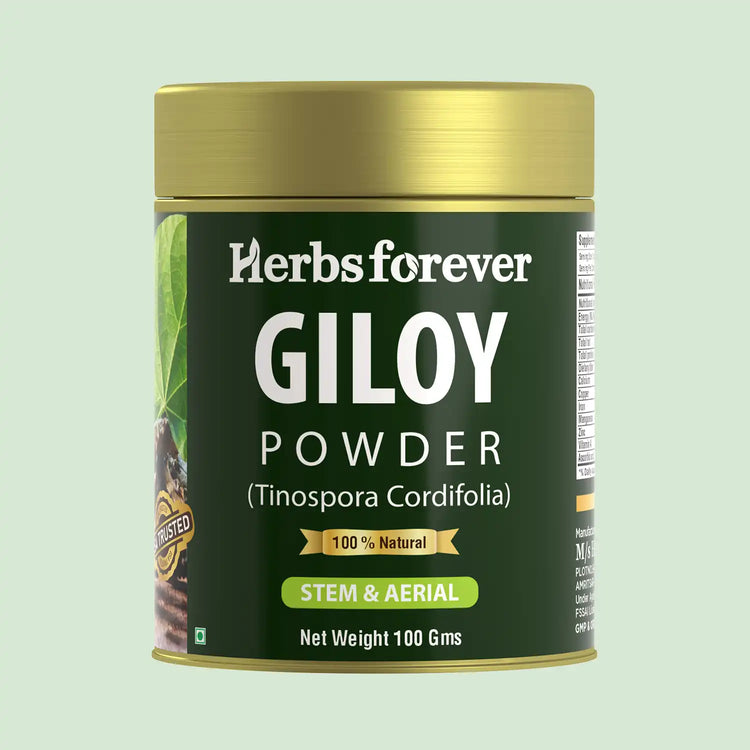 HerbsForever Giloy Powder (Guduchi powder) – Tinospora cordifolia - Non-GMO - Vegan – 100 Gm - Pack size.