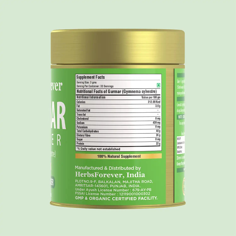 HerbsForever Gurmar Powder Leaves Powder Gymnema Sylvestre Support Healthy Sweet Level Non GMO, Organic, Vegan 100 GMS