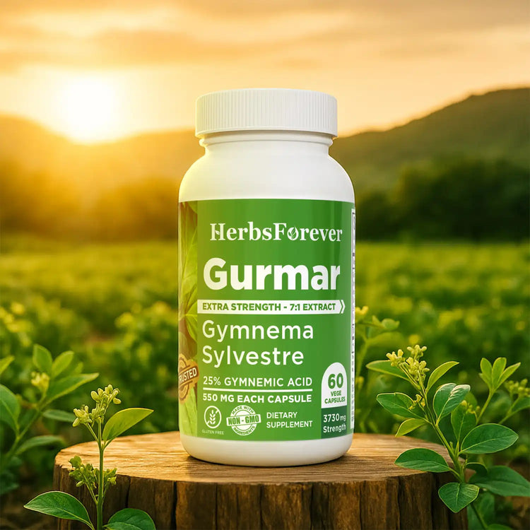 Herbsforever Gurmar Capsules | Gymnema Sylvestre Herbal Supplement | 7:1 Concentrated Extract | Supports Healthy Lifestyle | 60 Veg Capsules|550 mg EACH | Non-GMO & Vegan