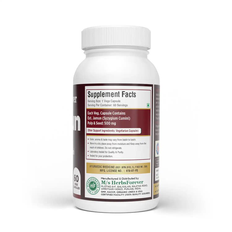 Herbsforever Jamun (Syzygium cumini) Seed capsules – Ayurvedic Metabolic & Digestive Support – 100% Pure.
