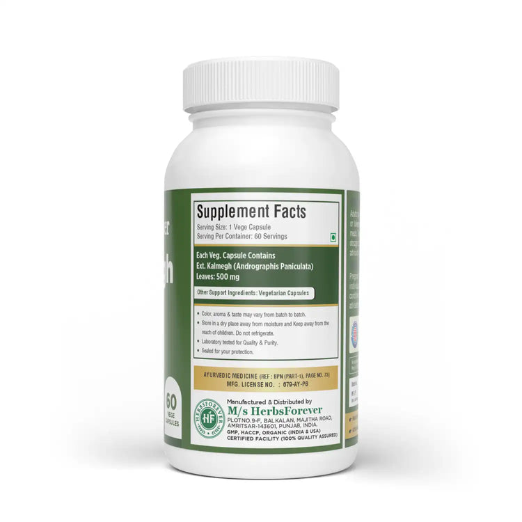 Herbsforever Kalmegh (Andrographis paniculata) Leaf Capsules – Ayurvedic Liver & Immunity Support – 100% Pure.
