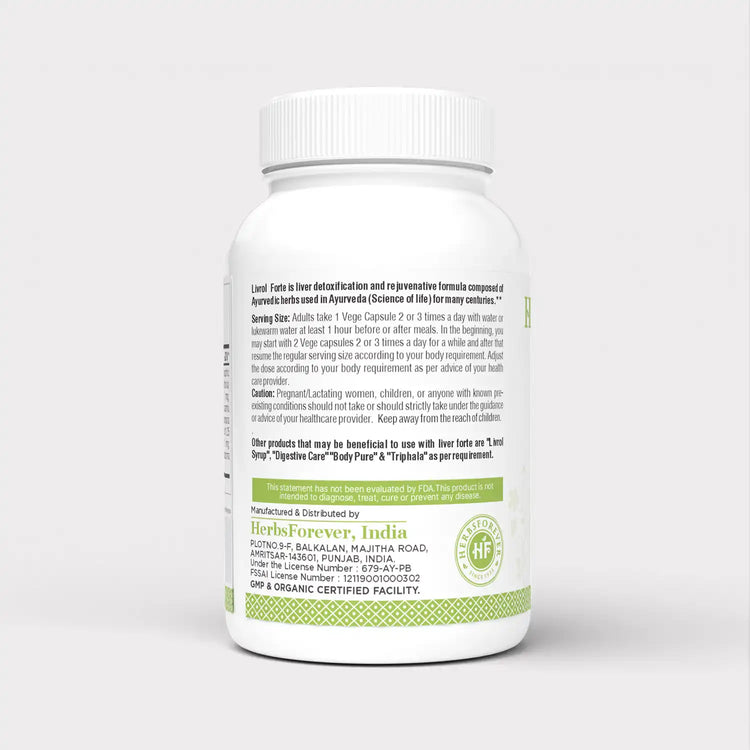 HerbsForever Liver Forte Detox, Cleaning, Repair, Cooling Milk Thistle, Andrographis Paniculata, Chanca piedra, Punarnava root, Triphala plus Potent Ayurvedic Herbs Extracts. 90 Veg Capsules, 500mg