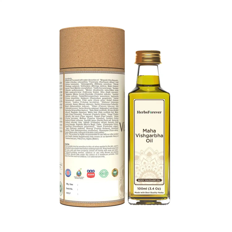 HerbsForever Maha Vishgarbha Oil Authentic Ayurvedic Massage Oil Supports Blood Circulation Improves Joint and Ligament Health Cold Pressed Premium Oil Non GMO, 100 ml