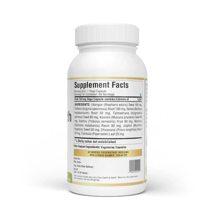 Herbsforever Male Health 750 mg Capsules | 60 Veg Capsules | Ayurvedic Men’s Vitality & Stamina Support | Helps Support Energy, Strength, Performance & Overall Wellness