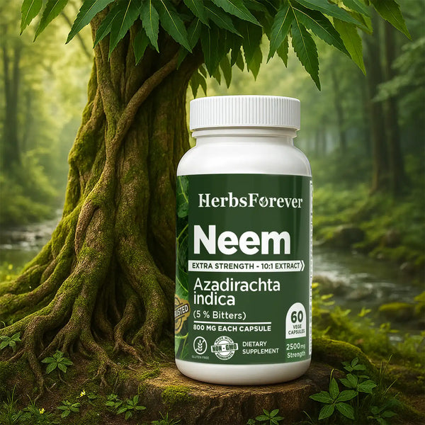 Herbsforever Neem Capsules Azadirachta Indica Skin Supplement 60 Vege Capsules 800 mg each