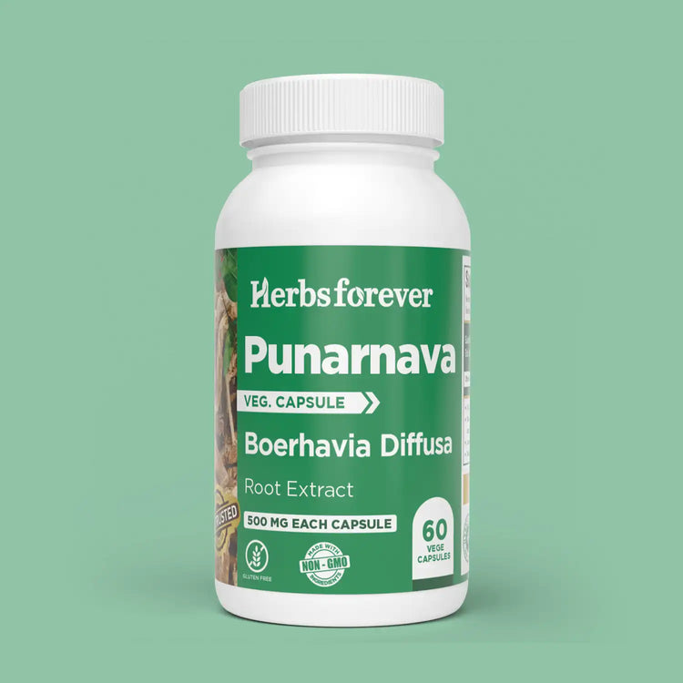 Herbsforever Punarnava (Boerhavia diffusa) Root Powder Capsules – Ayurvedic Kidney & Fluid Balance Support – 100% Pure.