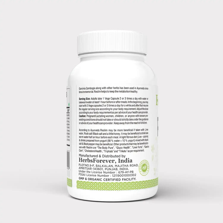 Herbsforever Reslim Capsules Ayurvedic Herbal Supplement Support Fit Body Balancing The Kapha Dosha 90 Vege Capsules 750 Mg Each