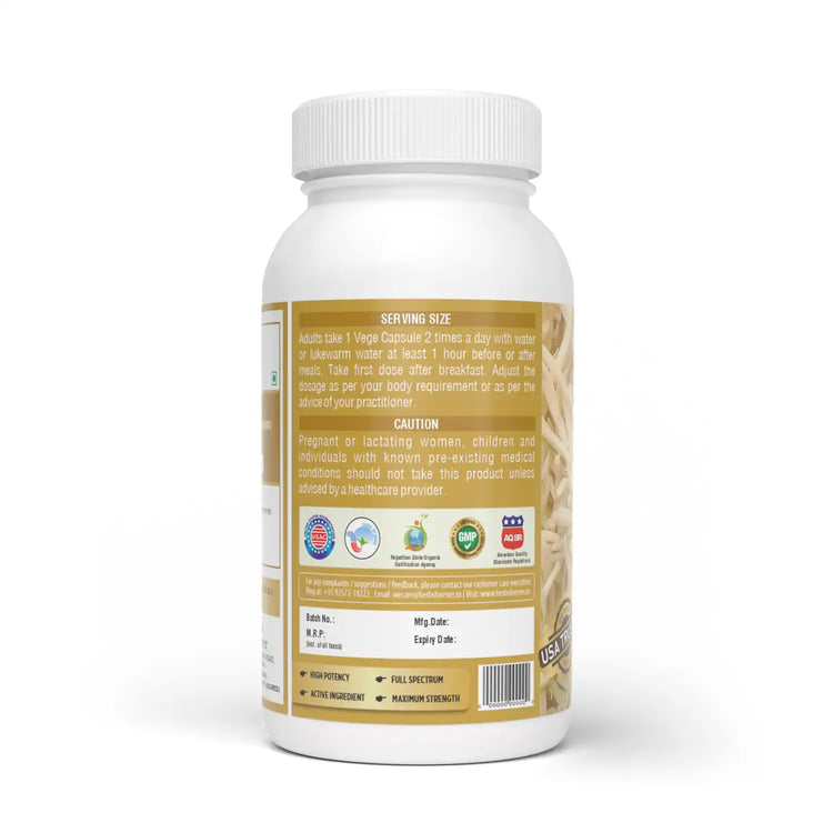 Herbsforever Safed Musli (Chlorophytum borivilianum) Root Powder Capsules – Ayurvedic Vitality & Strength Support – 100% Pure.