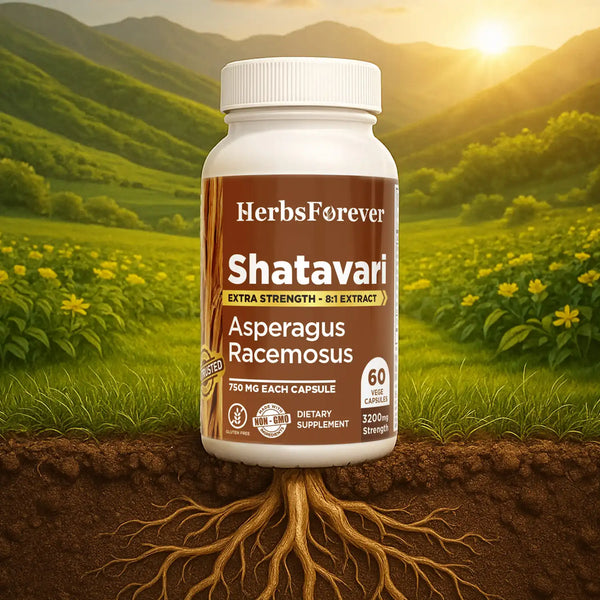 Herbsforever Shatavari Capsules Premium Asparagus Racemosus Supplement 40% Saponins 750 mg High-Potency Formula - 60 Vegetarian Capsules Herbal Wellness & Balance Support Non-GMO