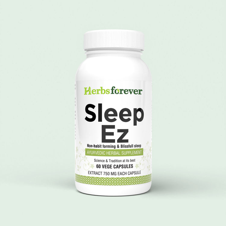 Herbsforever Sleep Ez (Sleep Ease) (Ayurvedic Herbal Formulation) for Relaxation of Mind, Body and Assistance of Blissful Sleep Pattern, 60 vege Capsules, 750 mg Each Concentrated Extract