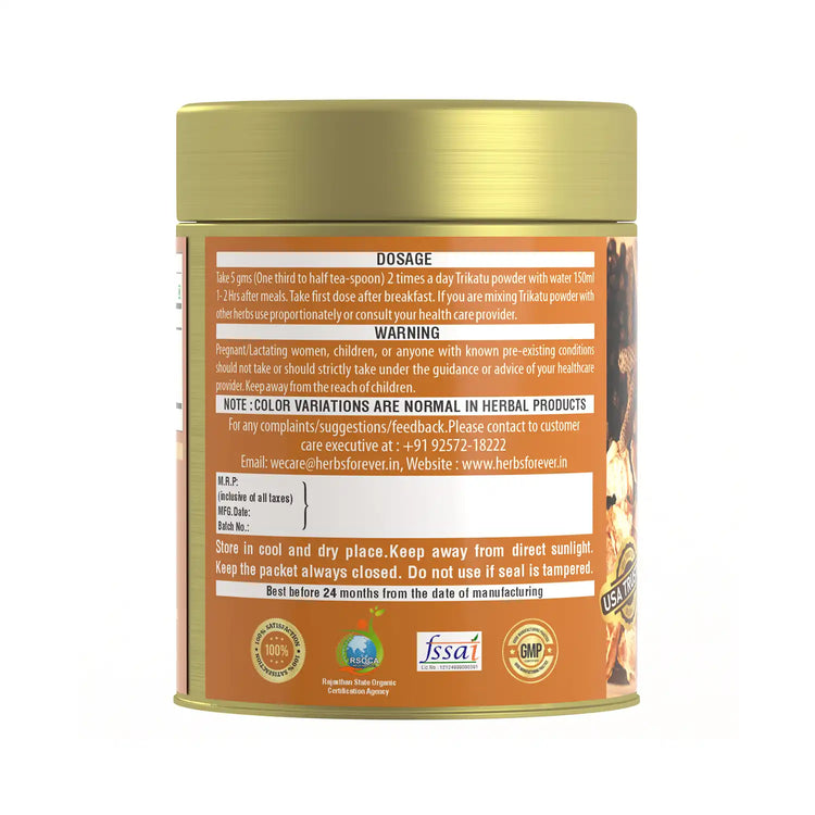 Herbsforever Trikatu Churna – Ayurvedic Herbal Blend for Digestive Support & Vata Balance, Non-GMO, Vegan, 100g | Natural Wellness Supplement