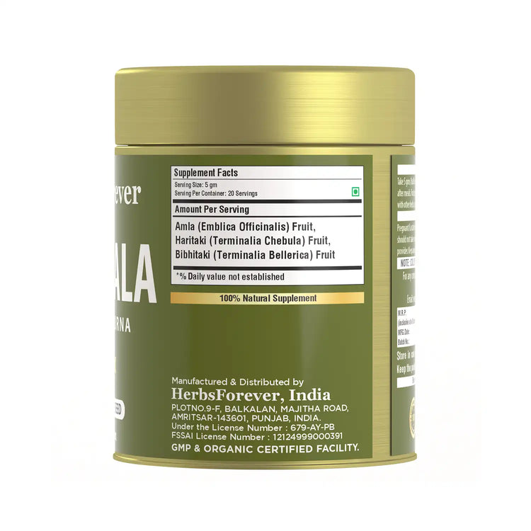 Herbsforever Triphala Churna – Traditional Ayurvedic Formulation Supports Detoxification and Rejuvenation Non GMO, Vegan 100 GMS