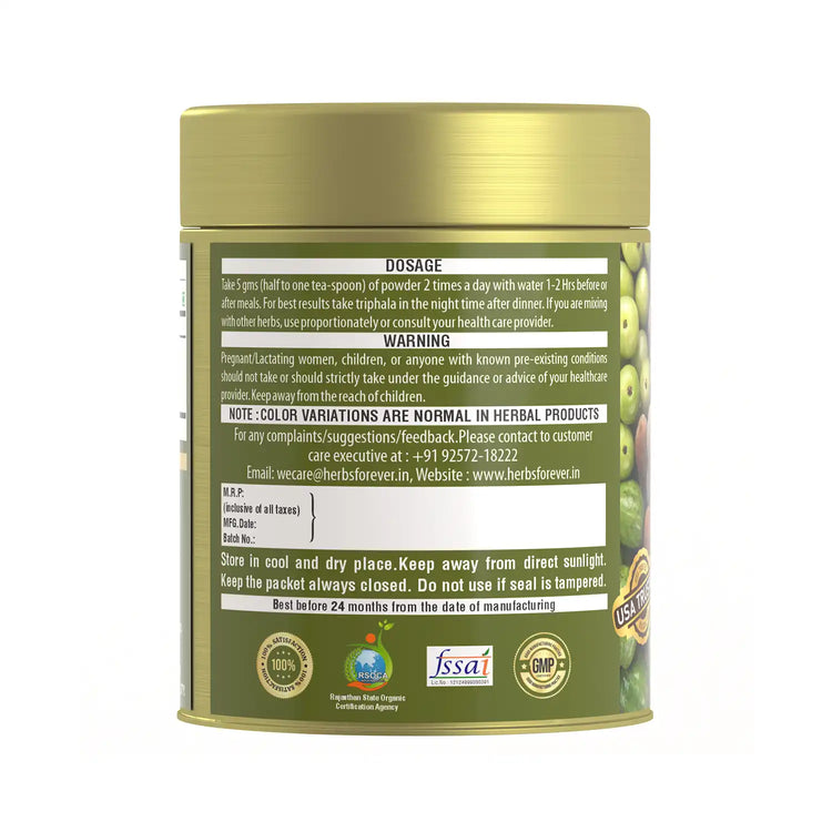 Herbsforever Triphala Churna – Traditional Ayurvedic Formulation Supports Detoxification and Rejuvenation Non GMO, Vegan 100 GMS