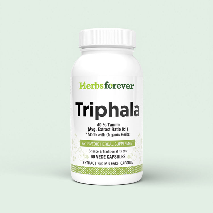 Herbsforever Triphala Capsules Extract Ratio (8:1) 40% Amla, Haritaki & Bibhitaki for Daily Detoxifying, Cleansing, & Rejuvenating 60 Vege Capsules