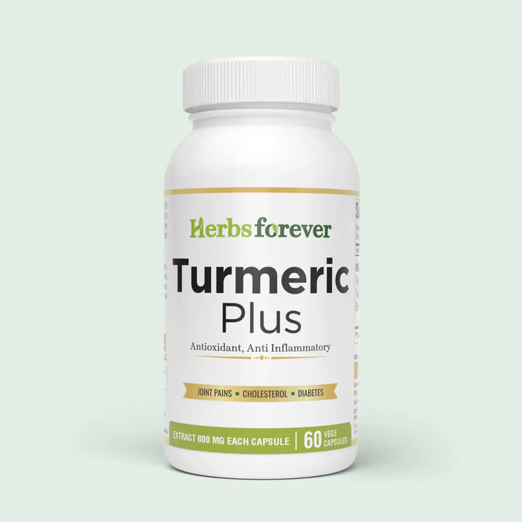 Herbsforever Turmeric Plus 800 mg Capsules | 60 Veg Capsules | Ayurvedic Antioxidant & Inflammation Support | Curcumin with Black Pepper for Better Absorption | Supports Joint, Skin & Liver Health