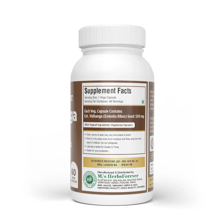 Herbsforever Vidhanga (Embelia ribes) Fruit Powder Capsules – Ayurvedic Digestive & Gut Support – 100% Pure.