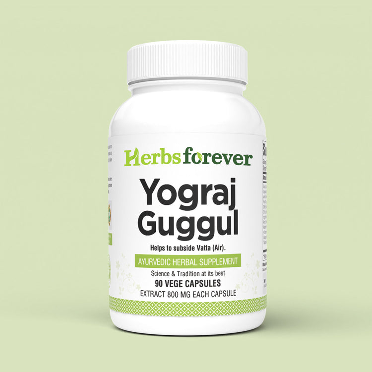 Herbsforever Yograj Guggulu – Ayurvedic Herbal Supplement – 90 Vege Capsules – 800 Mg Each